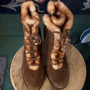 Sofft Chestnut Suede Fur-Lined Boots